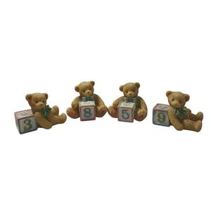 VTG 1995 Enesco Cherished Teddies Lot‎ of 4 Mini Bear Figurines w/ Blocks 1.5"